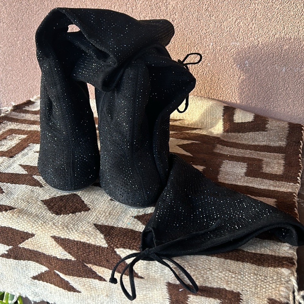 90’s Fashion Forever Thigh High Women’s Boots Suede Rhinestone Studded Size 9 - Picture 9 of 15